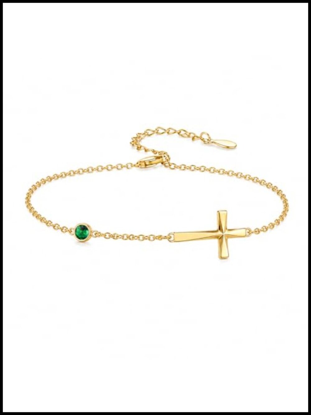 14K Gold Plated Cross Birthstone Link Bracelet for Women Religious Faith Jewelry